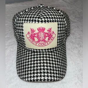 Juicy Couture Black & White Houndstooth Cap with Pink Logo Patch